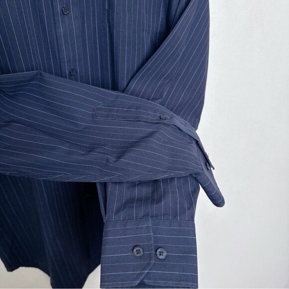 Balmain Paris Mens Medium 15.5 Pinstripe Navy Dress Shirt - Picture 8 of 13